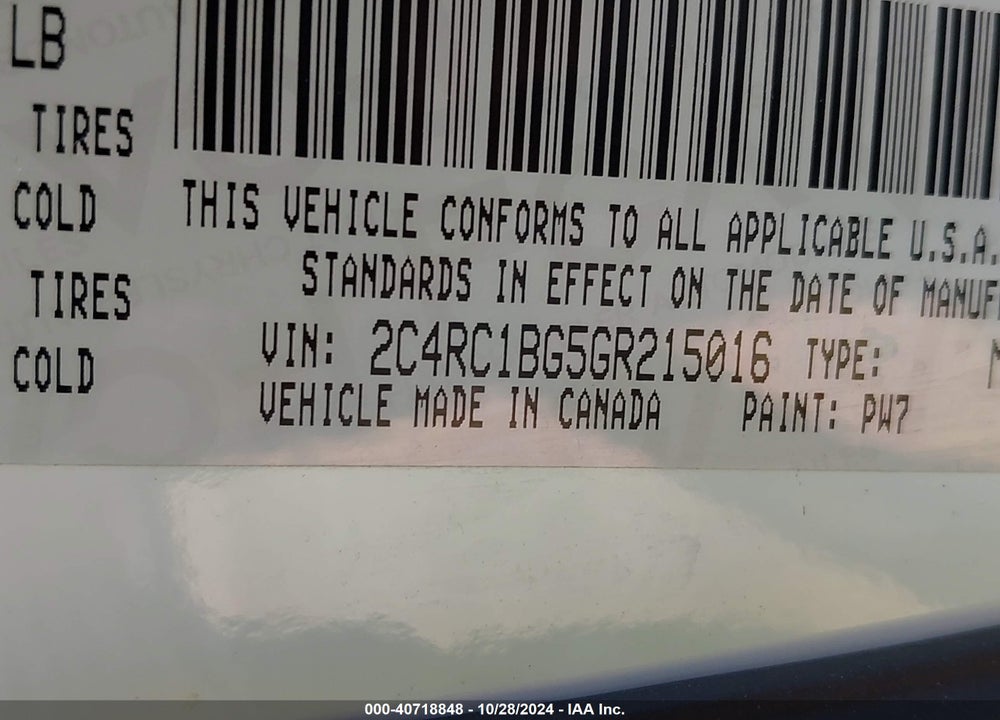 2016 CHRYSLER TOWN & COUNTRY TOURING VIN: 2C4RC1BG5GR215016
