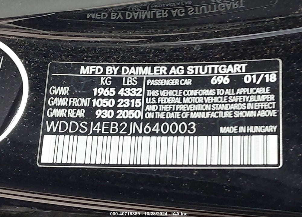 2018 MERCEDES-BENZ CLA 250 VIN: WDDSJ4EB2JN640003