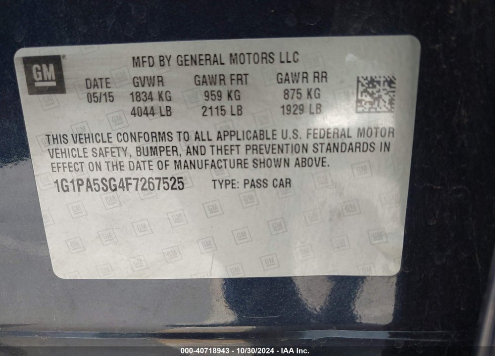 2015 CHEVROLET CRUZE LS AUTO VIN: 1G1PA5SG4F7267525