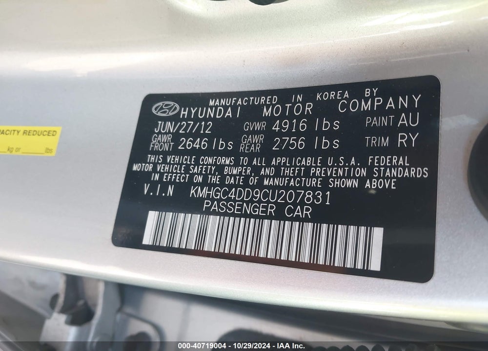 2012 HYUNDAI GENESIS 3.8L VIN: KMHGC4DD9CU207831