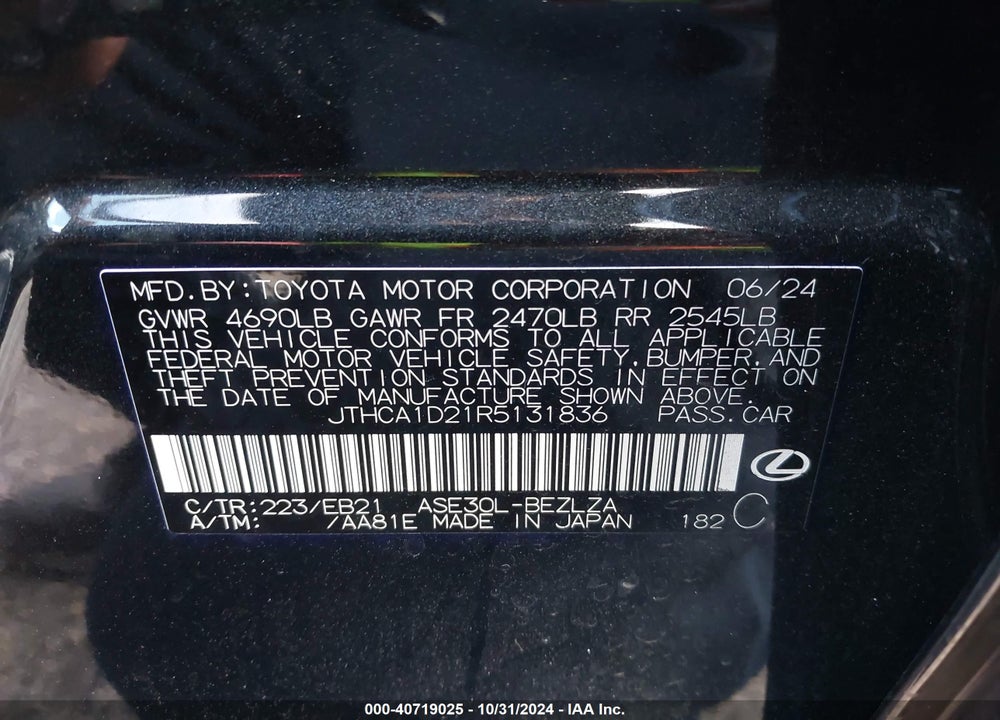 2024 LEXUS IS 300 VIN: JTHCA1D21R5131836