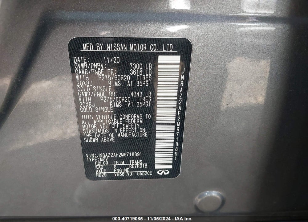 2021 INFINITI QX80 LUXE VIN: JN8AZ2AF2M9718891