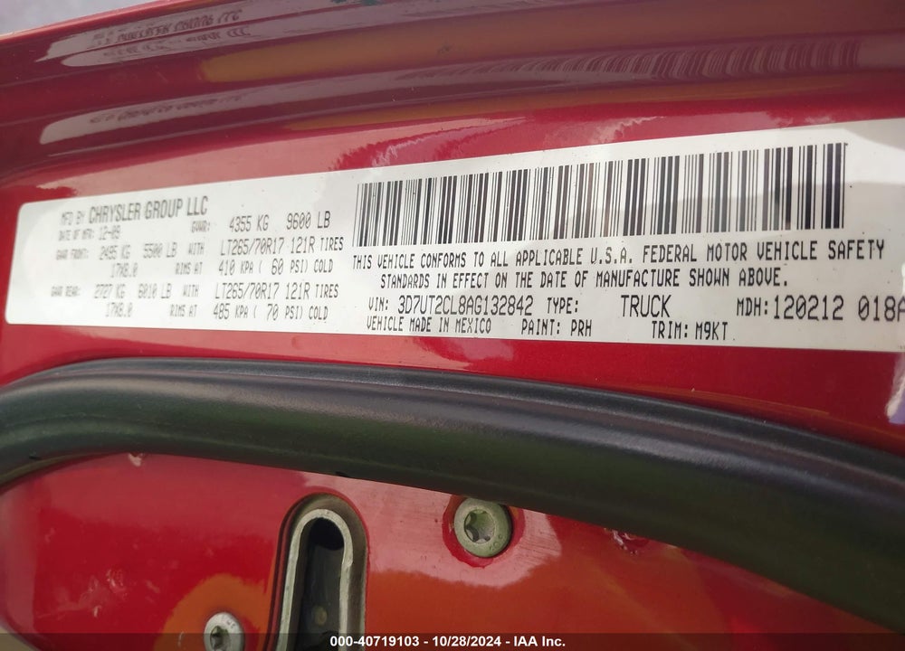 2010 DODGE RAM 2500 SLT VIN: 3D7UT2CL8AG132842