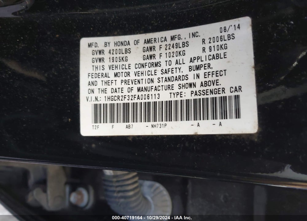 2015 HONDA ACCORD LX VIN: 1HGCR2F32FA006113