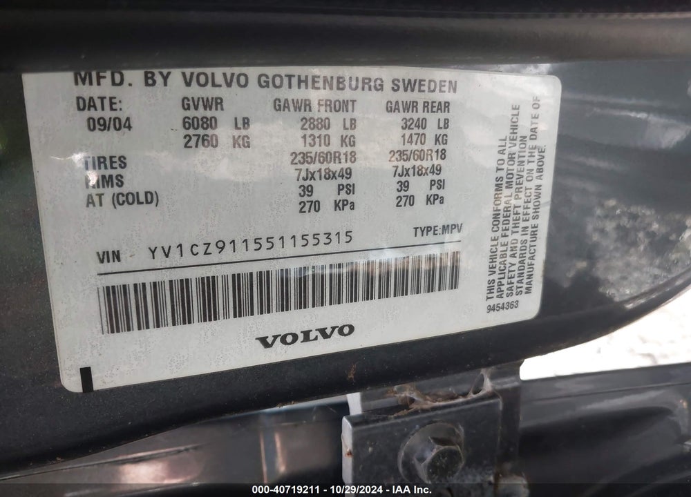 2005 VOLVO XC90 2.5T AWD VIN: YV1CZ911551155315