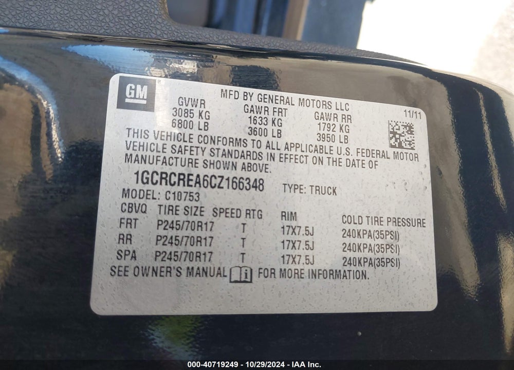 2012 CHEVROLET SILVERADO 1500 LS VIN: 1GCRCREA6CZ166348