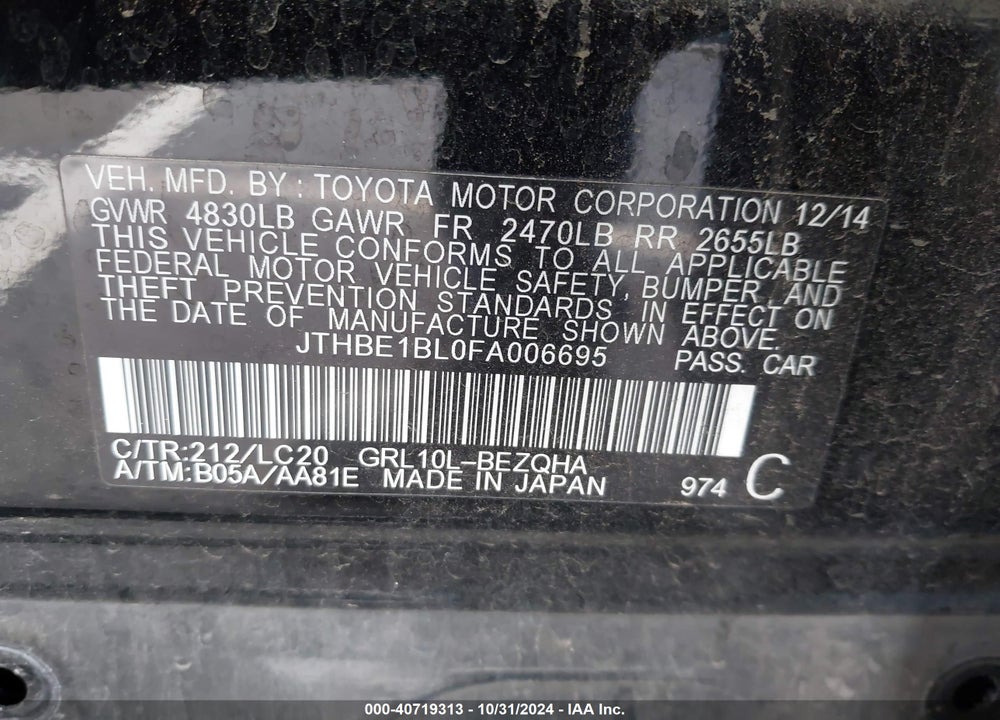 2015 LEXUS GS 350 VIN: JTHBE1BL0FA006695