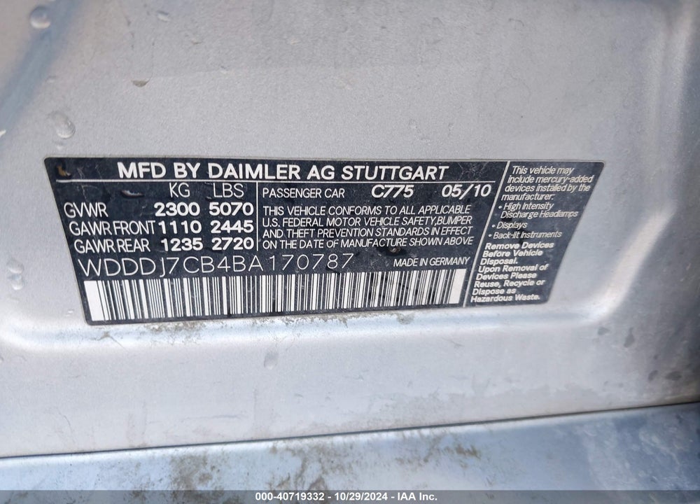 2011 MERCEDES-BENZ CLS 550 VIN: WDDDJ7CB4BA170787