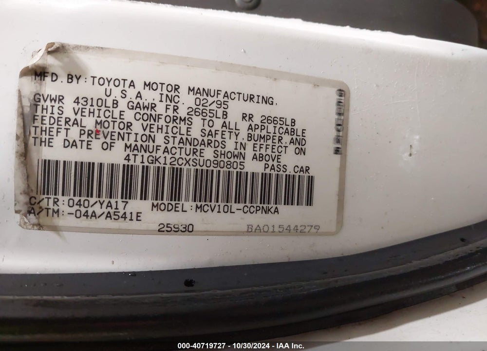 1995 TOYOTA CAMRY LE VIN: 4T1GK12CXSU090805