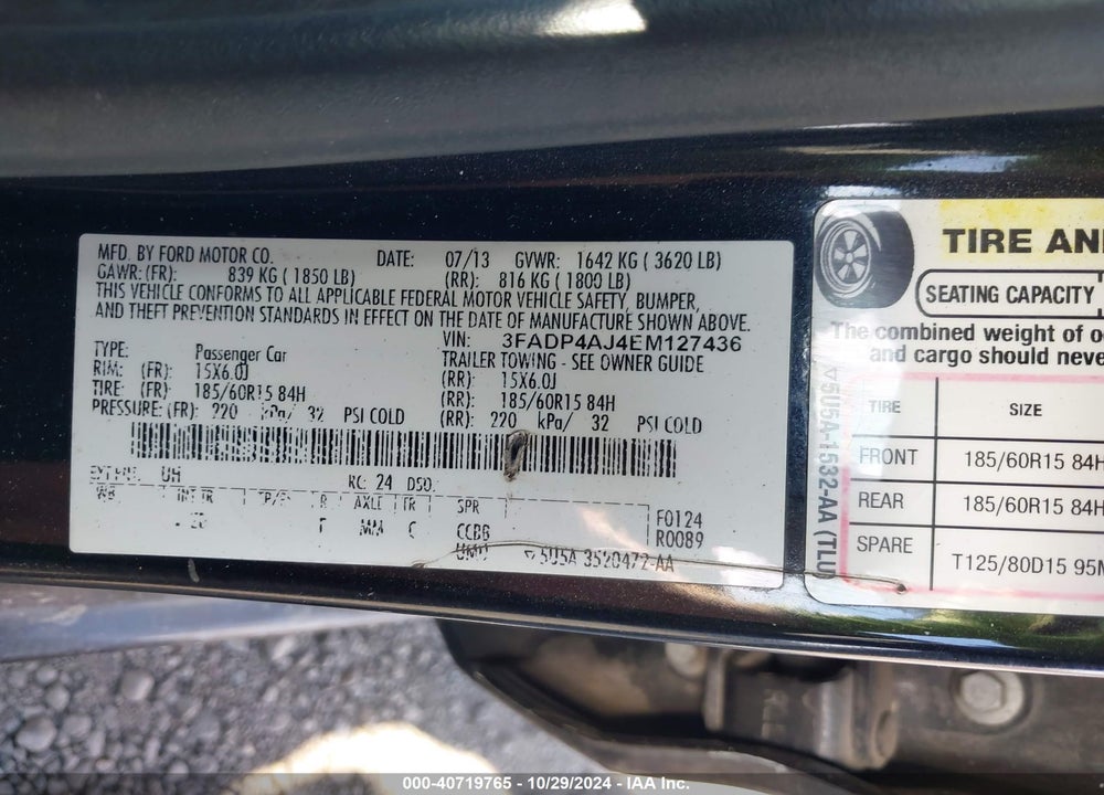 2014 FORD FIESTA S VIN: 3FADP4AJ4EM127436