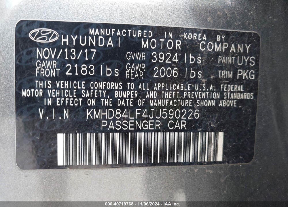 2018 HYUNDAI ELANTRA SEL VIN: KMHD84LF4JU590226