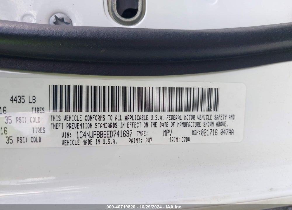 2014 JEEP PATRIOT SPORT VIN: 1C4NJPBB6ED741697