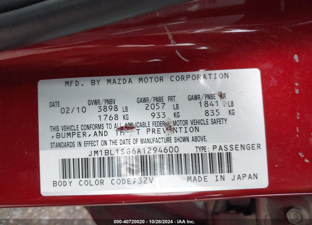 2010 MAZDA 3 I VIN: JM1BL1SG6A1294600