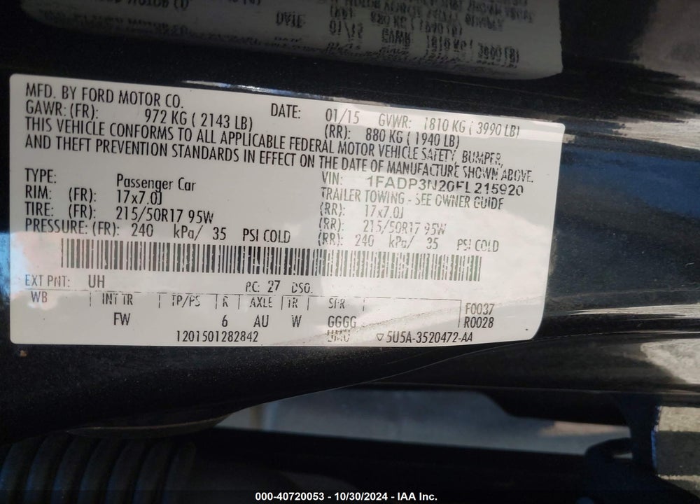 2015 FORD FOCUS TITANIUM VIN: 1FADP3N20FL215920