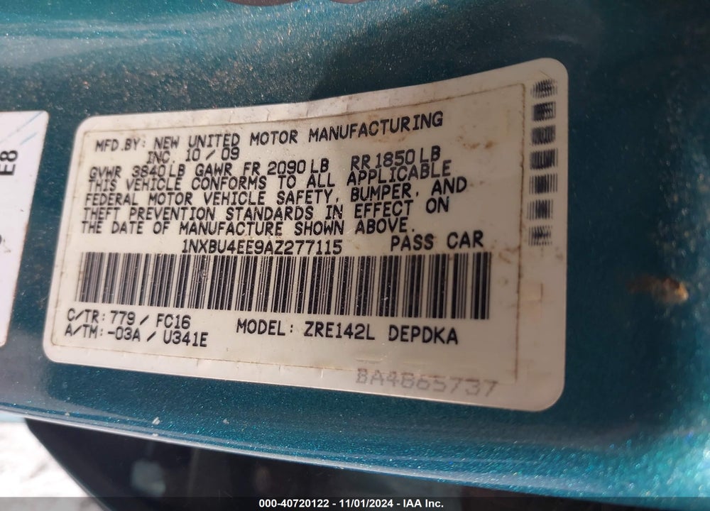 2010 TOYOTA COROLLA LE VIN: 1NXBU4EE9AZ277115
