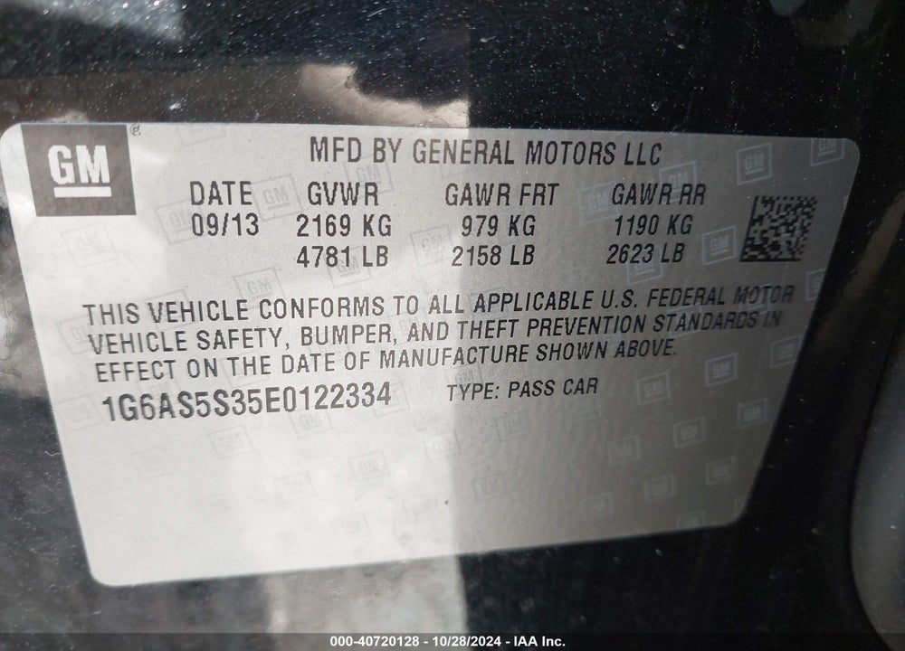 2014 CADILLAC CTS PERFORMANCE VIN: 1G6AS5S35E0122334