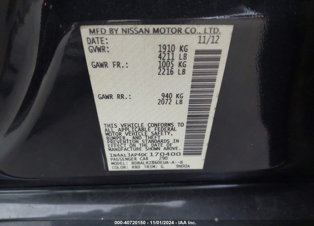 2013 NISSAN ALTIMA 2.5 S VIN: 1N4AL3AP4DC170400