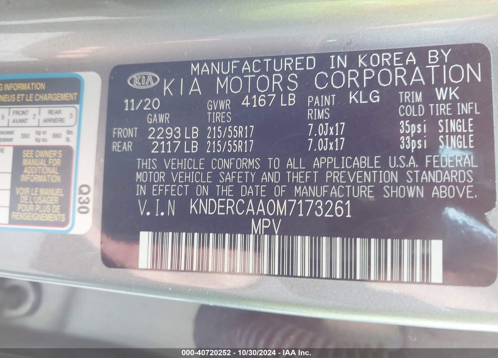 2021 KIA SELTOS EX VIN: KNDERCAA0M7173261