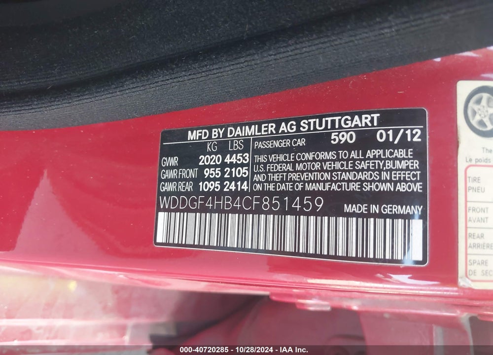 2012 MERCEDES-BENZ C 250 LUXURY/SPORT VIN: WDDGF4HB4CF851459