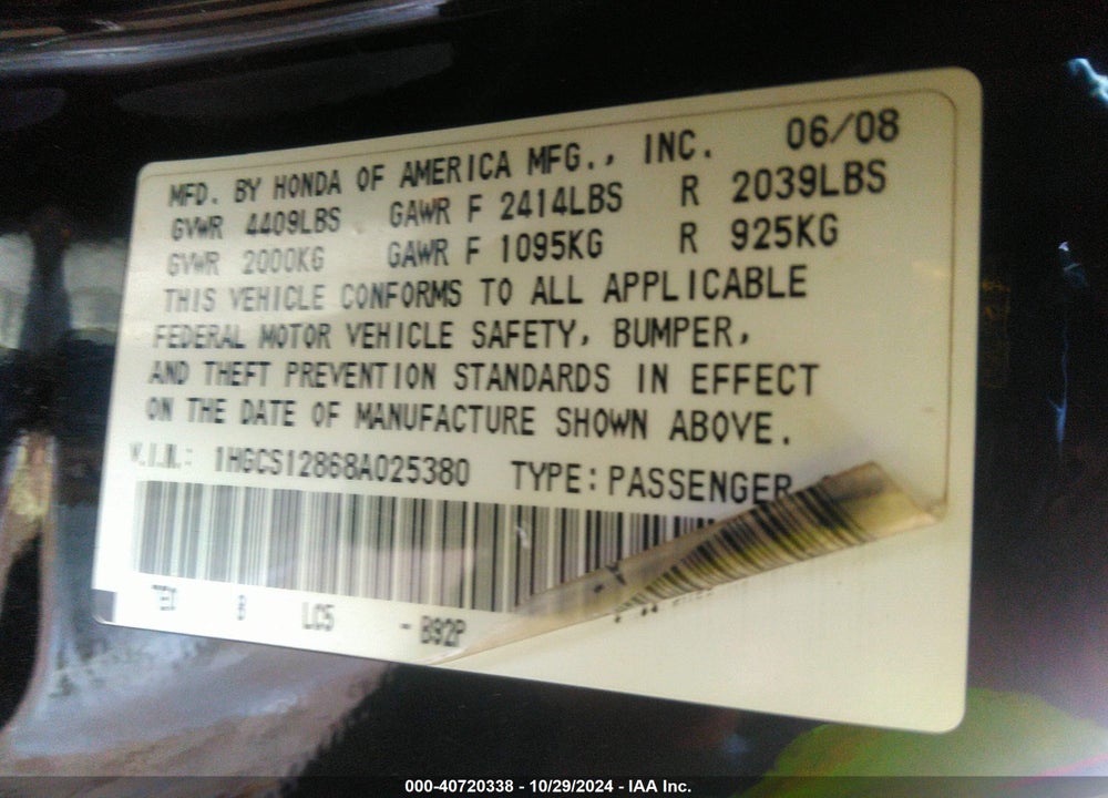 2008 HONDA ACCORD 2.4 EX-L VIN: 1HGCS12868A025380
