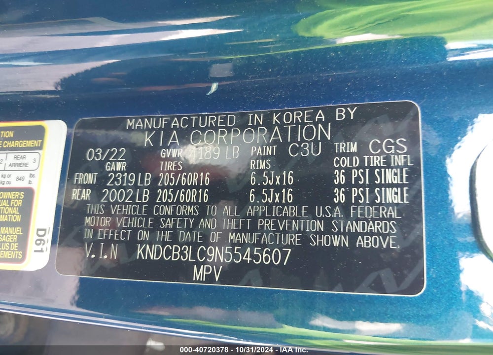 2022 KIA NIRO LXS SE VIN: KNDCB3LC9N5545607
