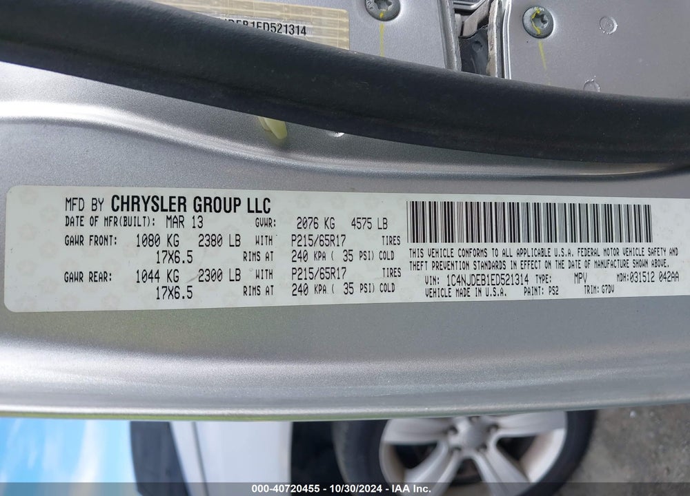 2014 JEEP COMPASS LATITUDE VIN: 1C4NJDEB1ED521314