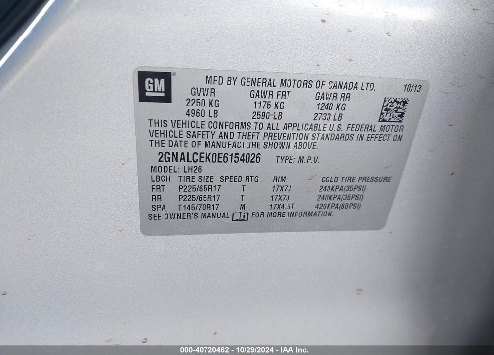 2014 CHEVROLET EQUINOX 2LT VIN: 2GNALCEK0E6154026