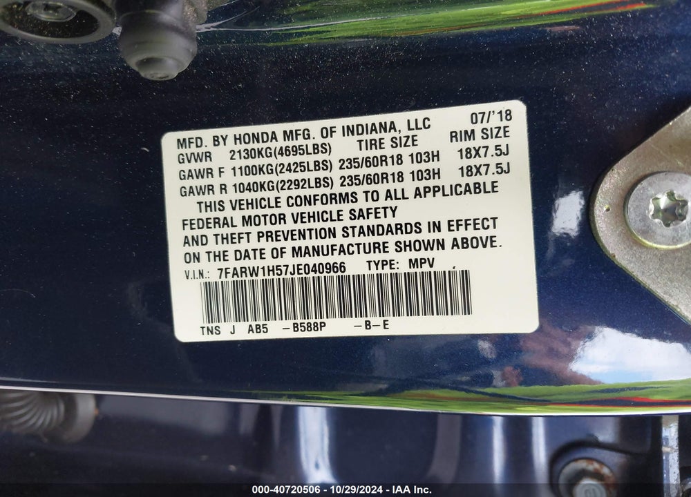 2018 HONDA CR-V EX VIN: 7FARW1H57JE040966