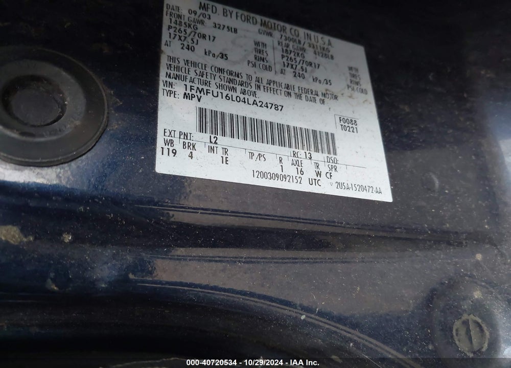 2004 FORD EXPEDITION XLT/XLT NBX VIN: 1FMFU16L04LA24787