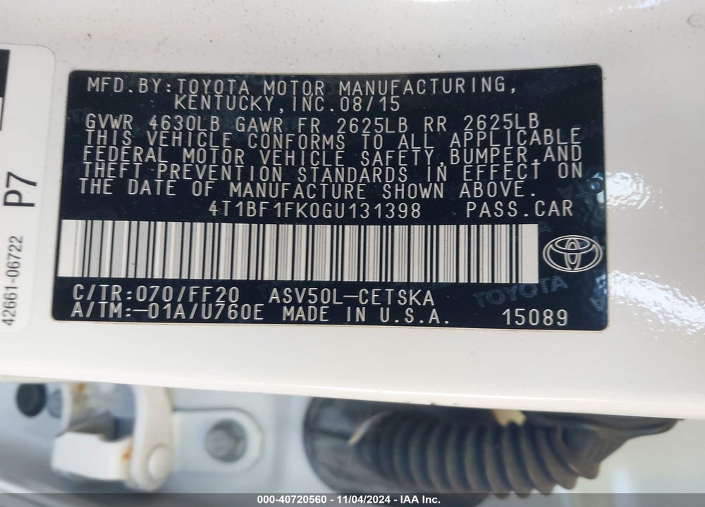 2016 TOYOTA CAMRY SE VIN: 4T1BF1FK0GU131398