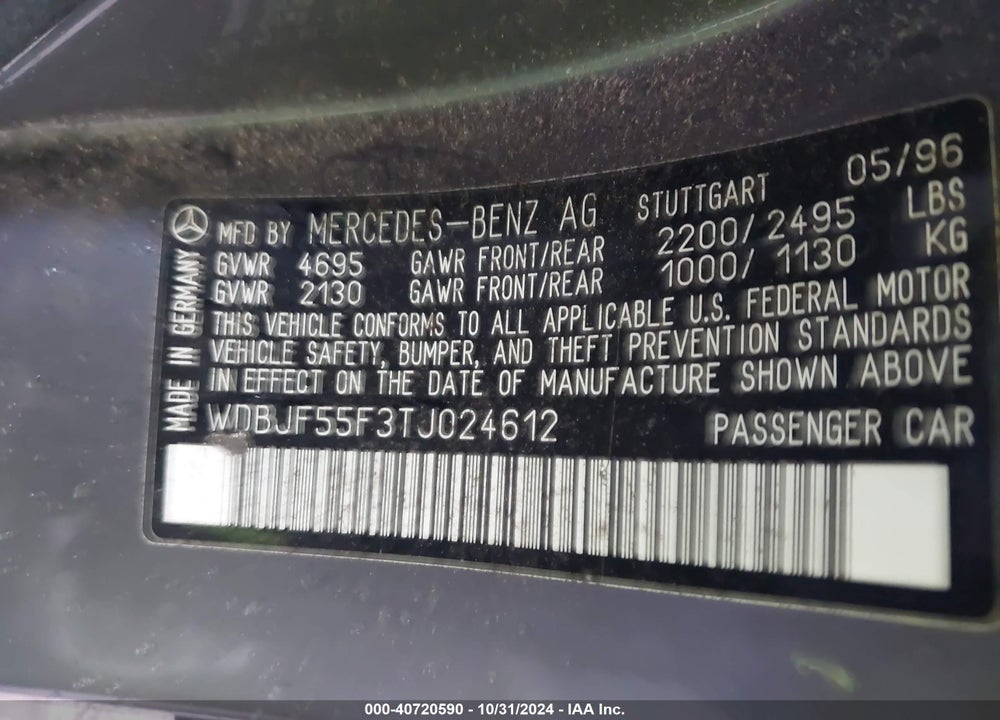 1996 MERCEDES-BENZ E 320 VIN: WDBJF55F3TJ024612