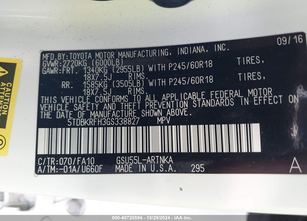 2016 TOYOTA HIGHLANDER LE/LE PLUS VIN: 5TDBKRFH3GS338827