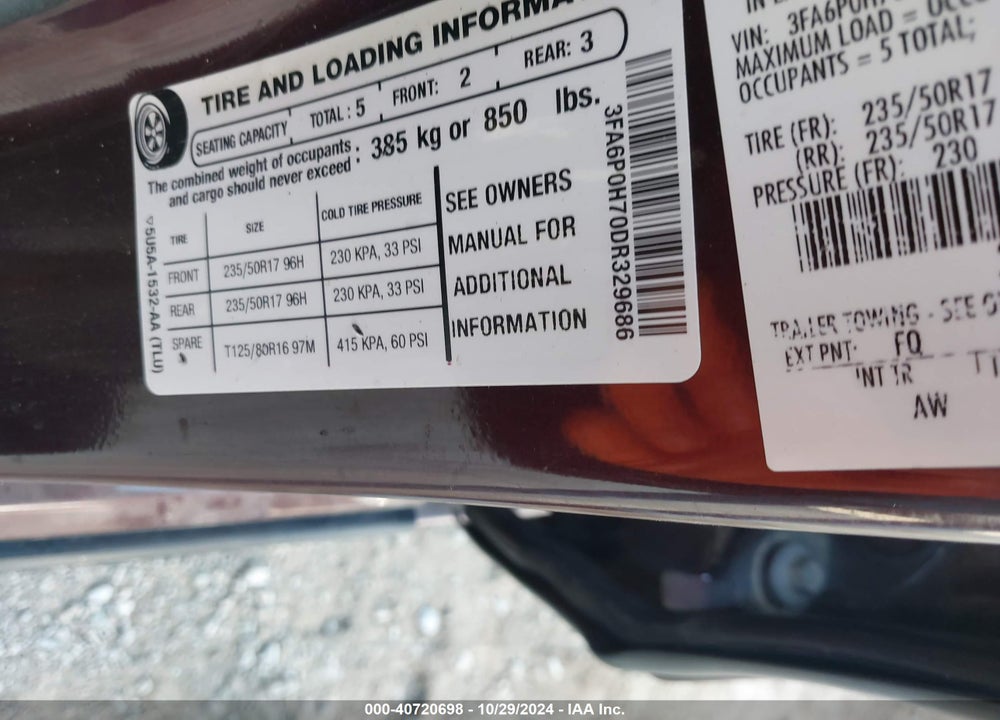 2013 FORD FUSION SE VIN: 3FA6P0H70DR329686
