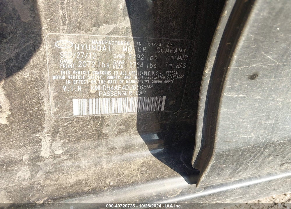 2013 HYUNDAI ELANTRA GLS VIN: KMHDH4AE4DU656594