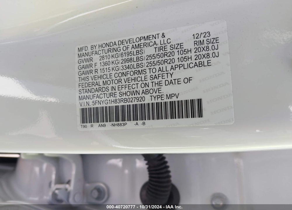 2024 HONDA PILOT ELITE VIN: 5FNYG1H83RB027920