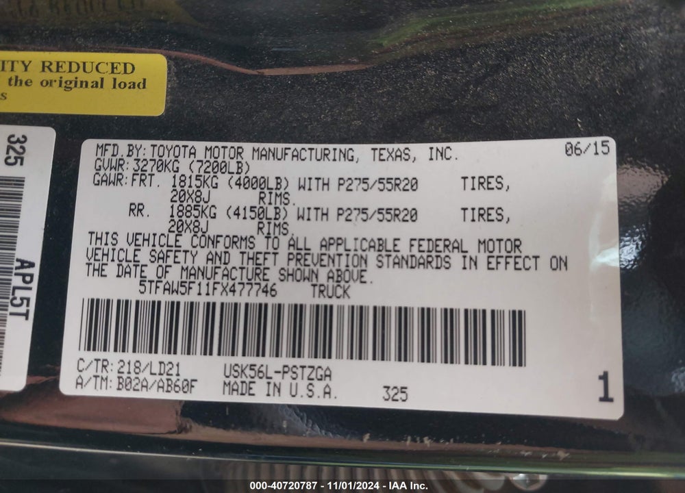 2015 TOYOTA TUNDRA 1794 5.7L V8 VIN: 5TFAW5F11FX477746