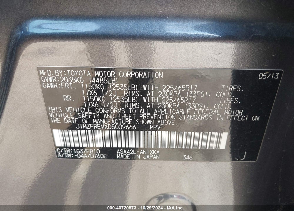2013 TOYOTA RAV4 LE VIN: JTMZFREVXD5009666