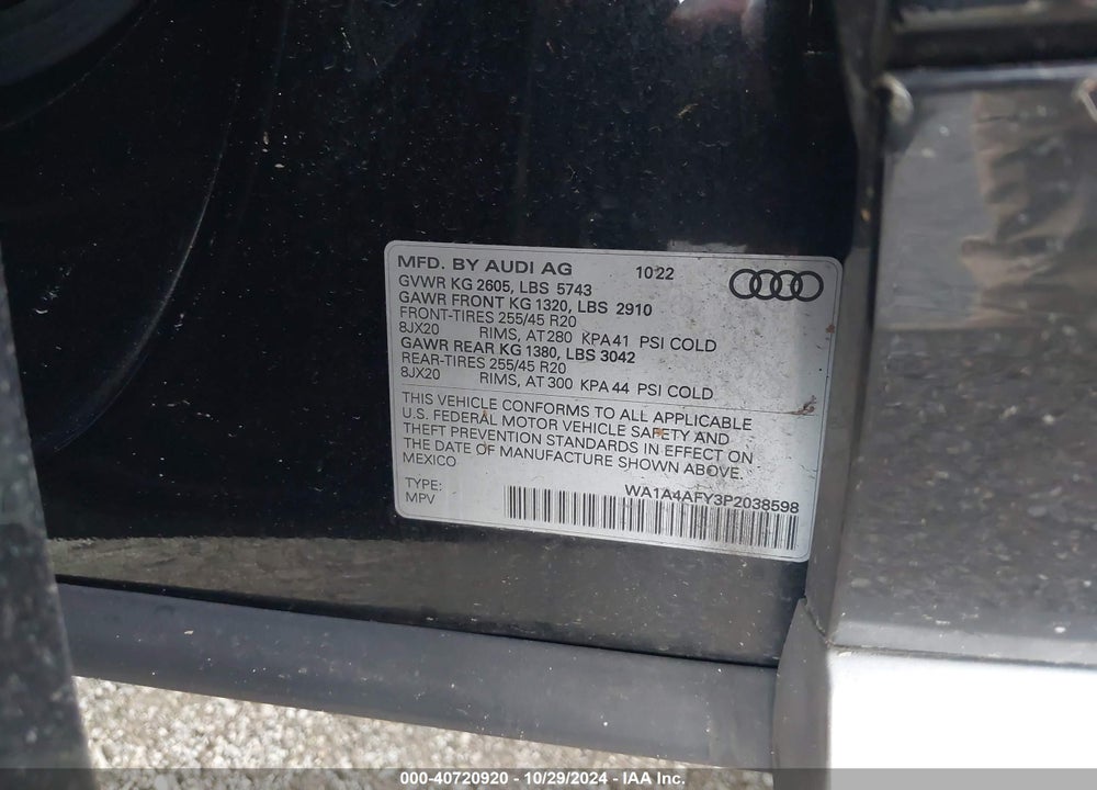 2023 AUDI SQ5 PREMIUM TFSI QUATTRO TIPTRONIC VIN: WA1A4AFY3P2038598