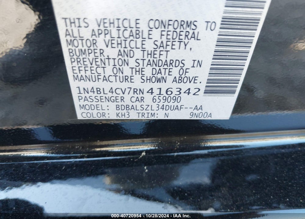 2024 NISSAN ALTIMA SR FWD VIN: 1N4BL4CV7RN416342