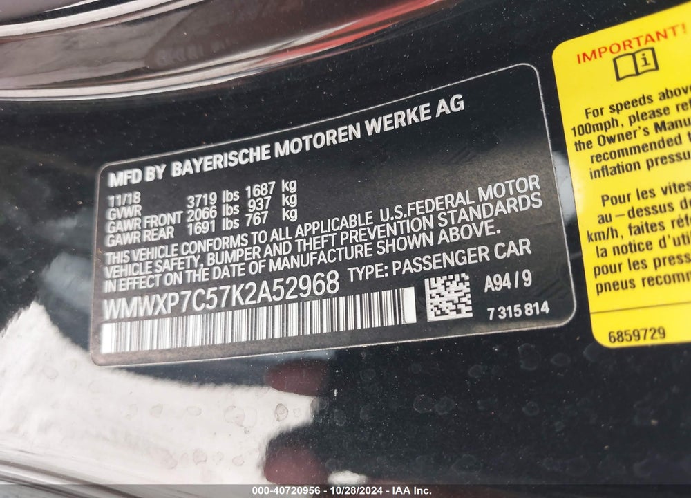 2019 MINI HARDTOP COOPER S VIN: WMWXP7C57K2A52968