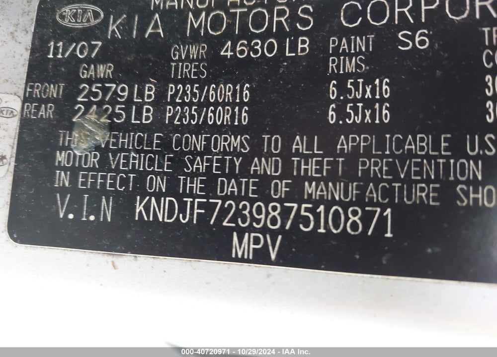 2008 KIA SPORTAGE EX V6 VIN: KNDJF723987510871