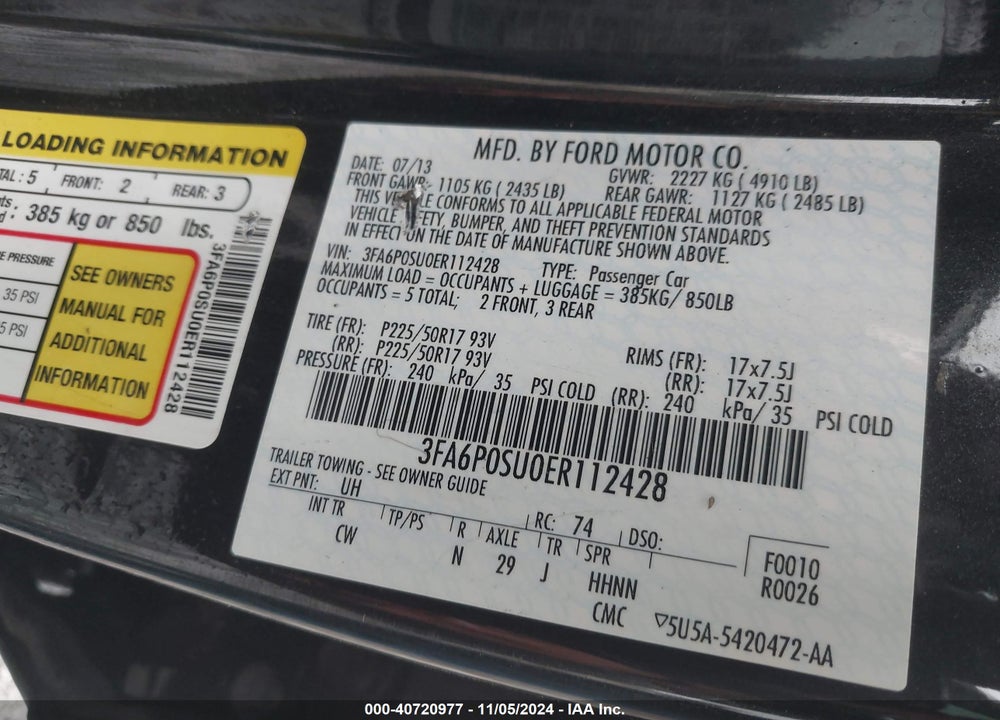 2014 FORD FUSION ENERGI TITANIUM VIN: 3FA6P0SU0ER112428