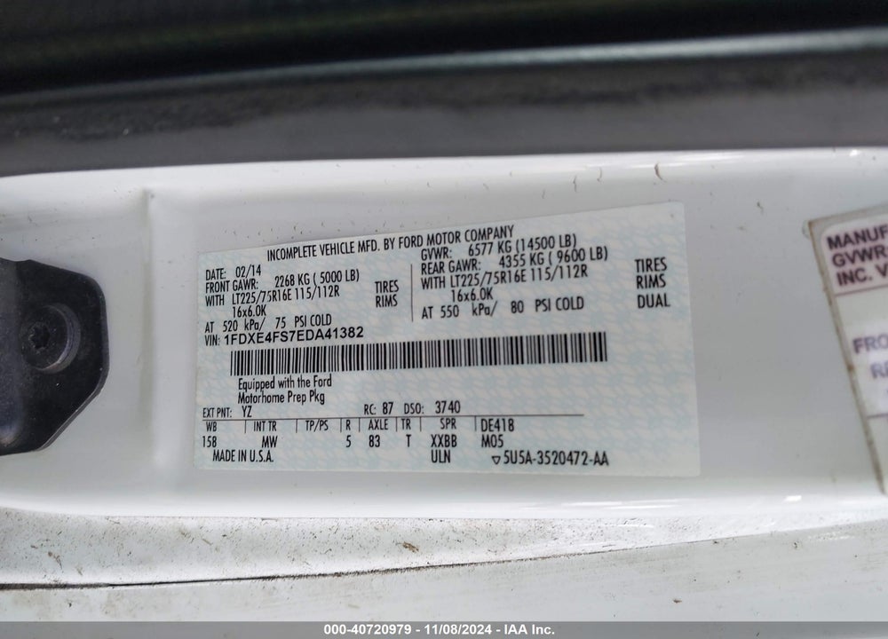 2014 FORD E-450 CUTAWAY VIN: 1FDXE4FS7EDA41382