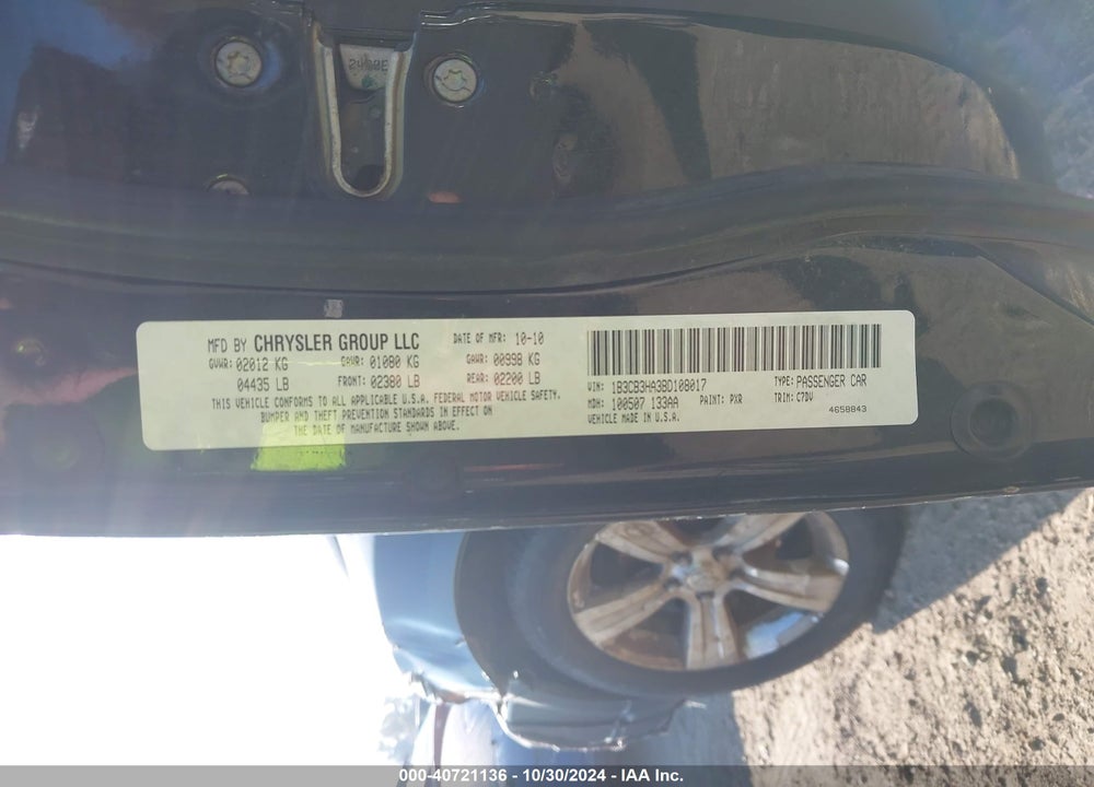 2011 DODGE CALIBER MAINSTREET VIN: 1B3CB3HA3BD108017