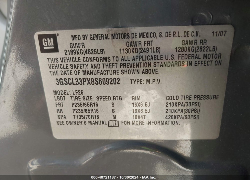 2008 SATURN VUE 4-CYL XE VIN: 3GSCL33PX8S609202