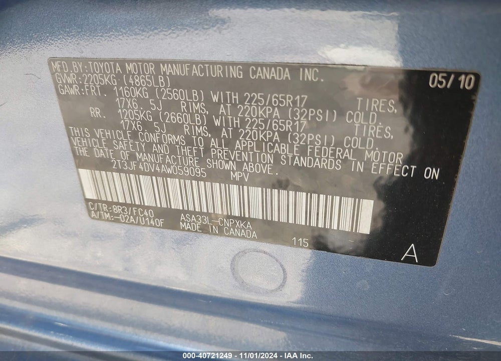 2010 TOYOTA RAV4 VIN: 2T3JF4DV4AW059095