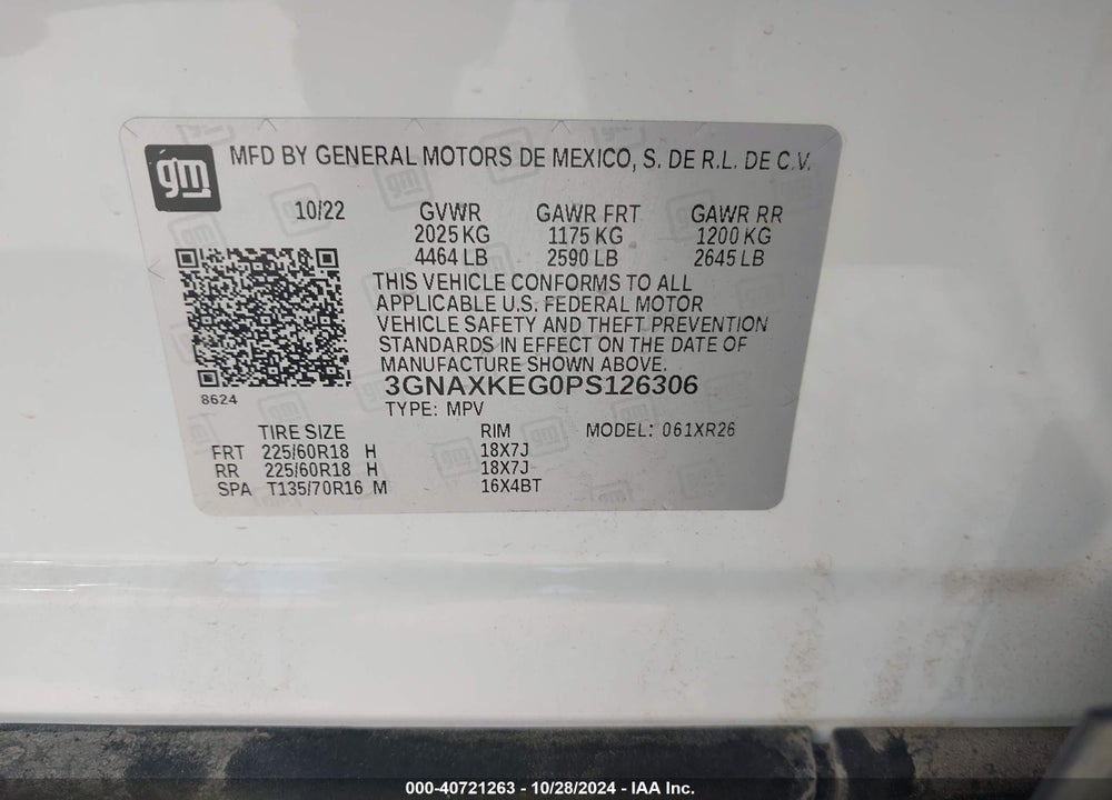 2023 CHEVROLET EQUINOX FWD LT VIN: 3GNAXKEG0PS126306