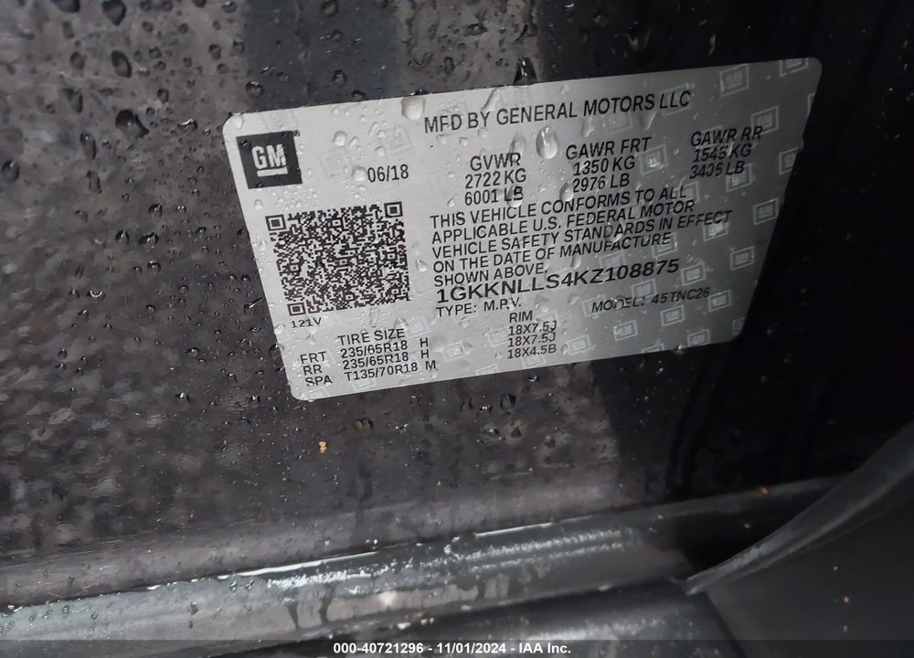 2019 GMC ACADIA SLE-2 VIN: 1GKKNLLS4KZ108875