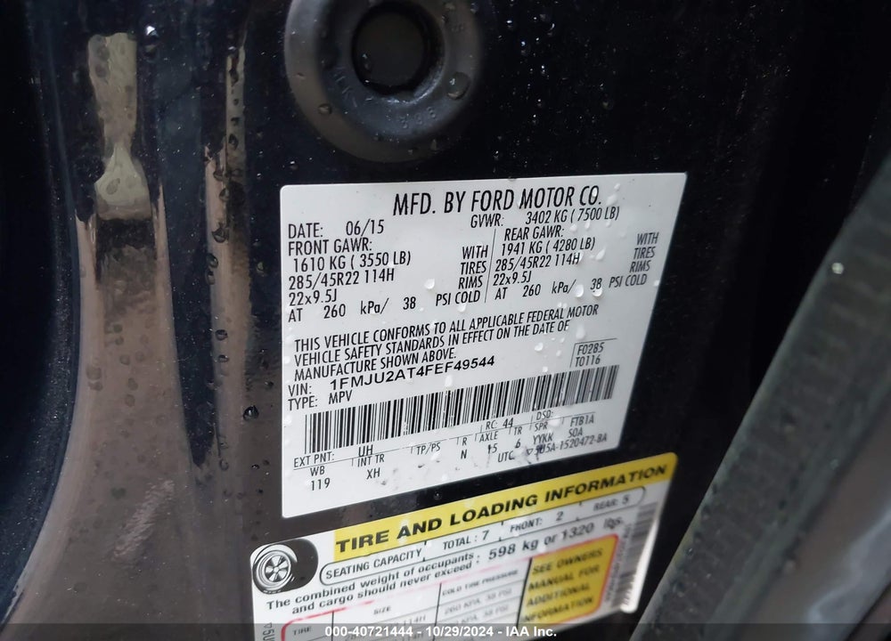 2015 FORD EXPEDITION LIMITED VIN: 1FMJU2AT4FEF49544