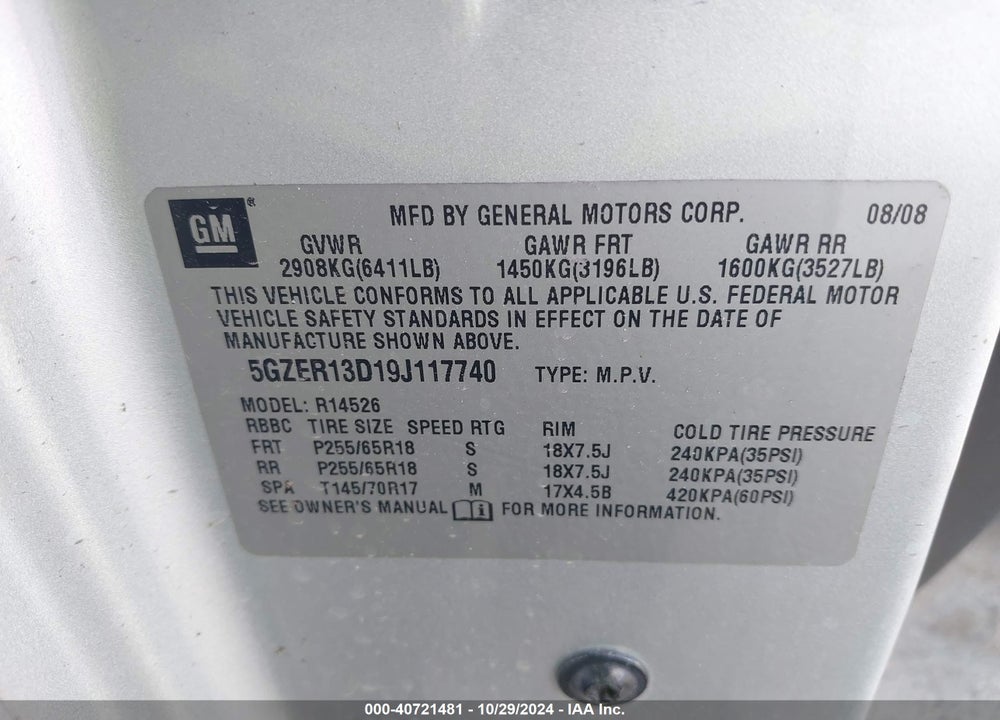 2009 SATURN OUTLOOK XE VIN: 5GZER13D19J117740